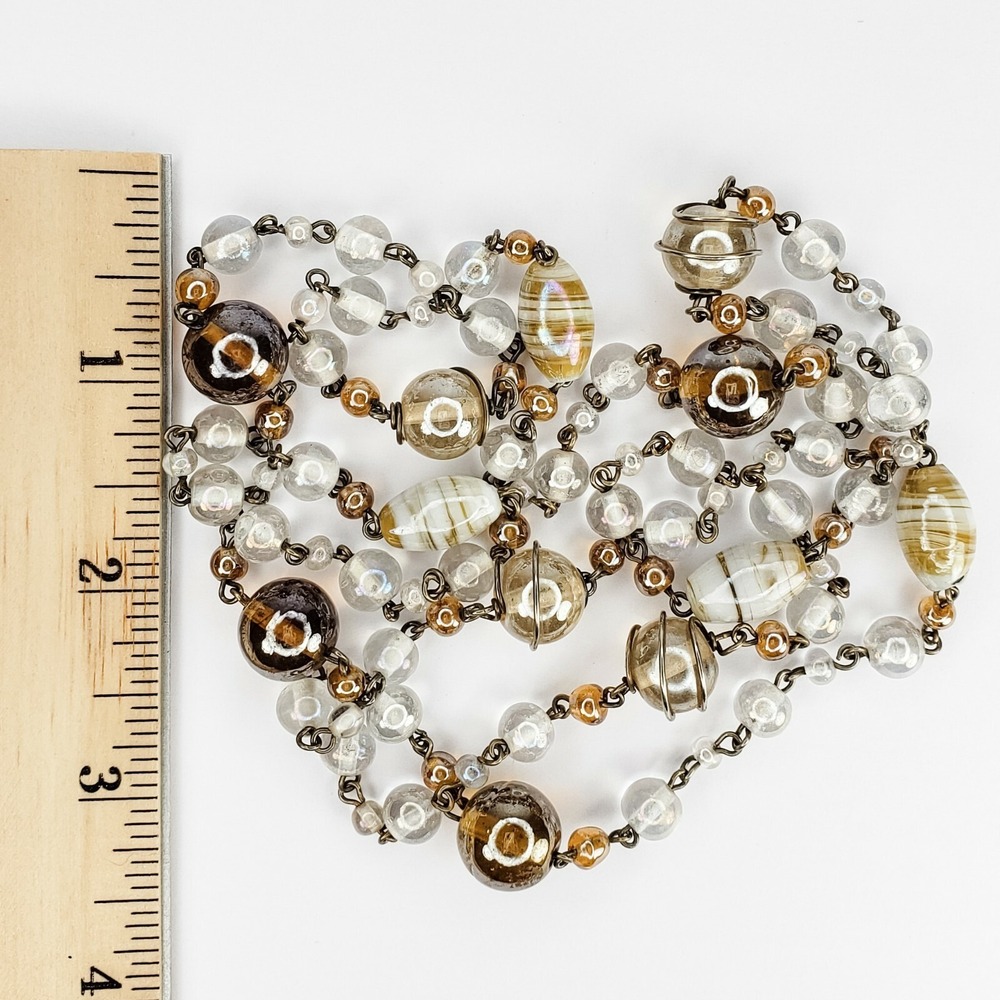 Glass Bead Twisted Wire Necklace Single Strand 38 Inches - Picture 5 of 6